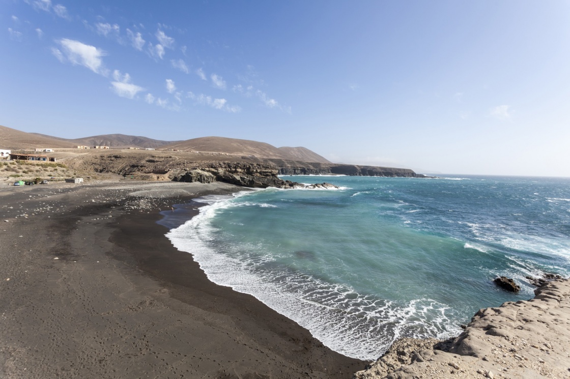 black sand volcanic beach, ajuy village in fuerteventura island